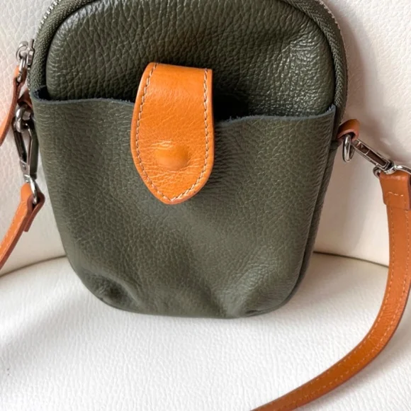 Divina Firenze Olive Pebbled Leather Small Crossbody Made In Italy - Picture 8 of 13